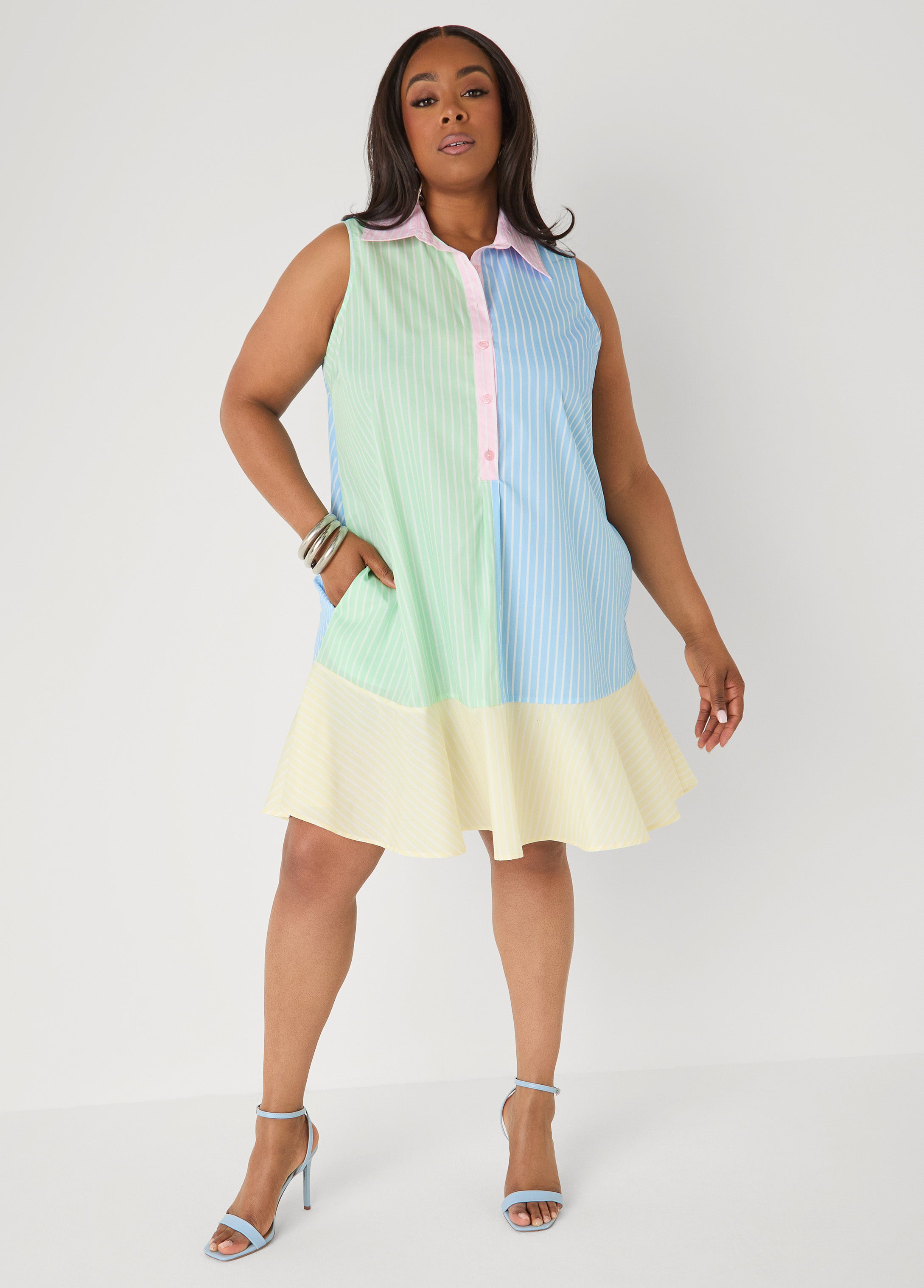 Flounced Colorblock Shirtdress