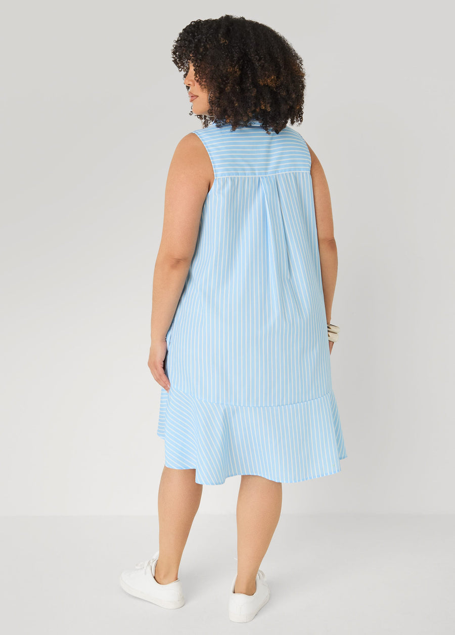Flounced Striped Shirtdress