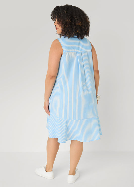 Flounced Striped Shirtdress