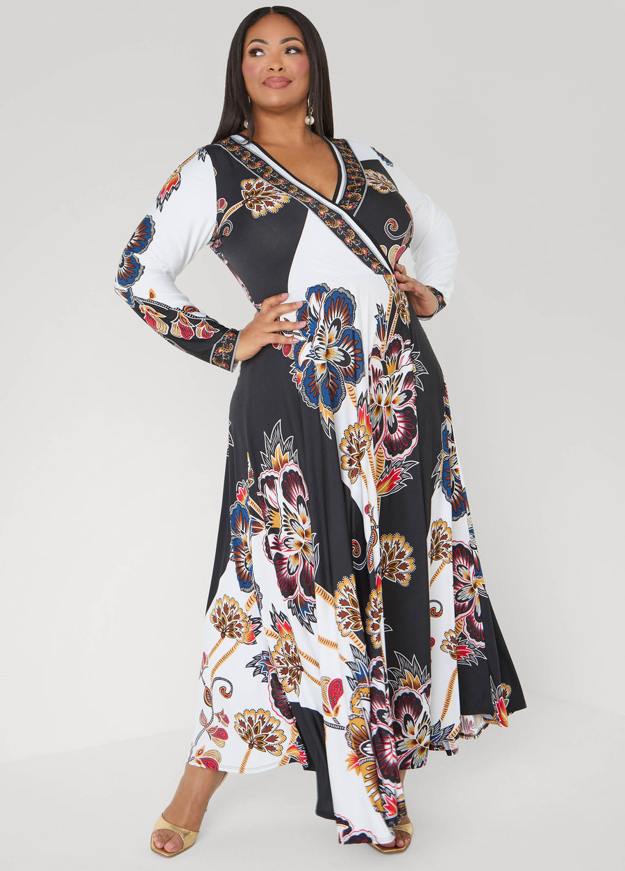 Floral Faux Wrap Maxi Dress