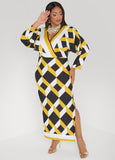 Geo Print Faux Wrap Maxi Dress