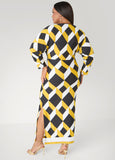 Geo Print Faux Wrap Maxi Dress