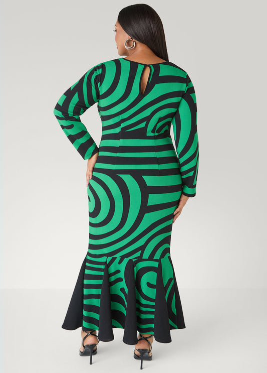 Swirl Print Mermaid Maxi Dress