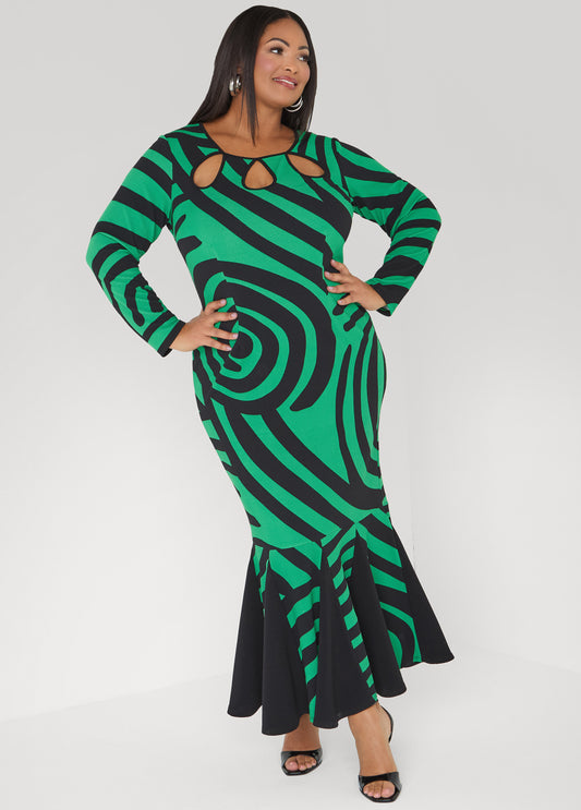 Swirl Print Mermaid Maxi Dress