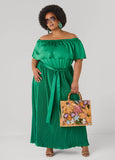 Off The Shoulder Satin Maxi Dress