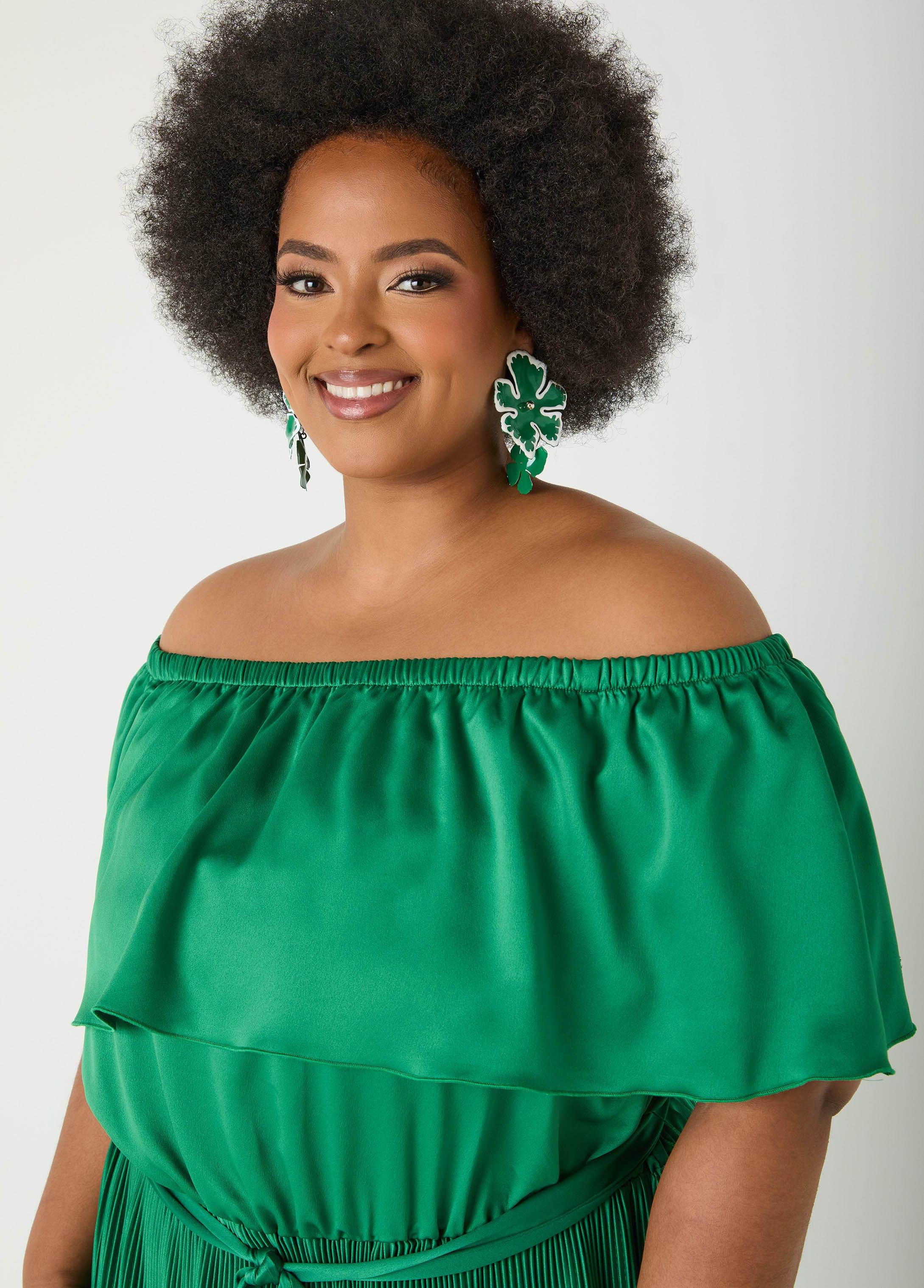 Off The Shoulder Satin Maxi Dress – Ashley Stewart