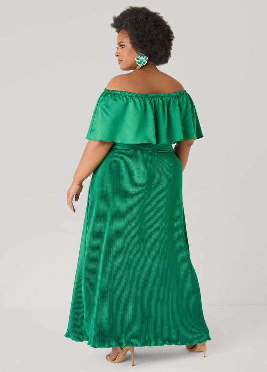 Off The Shoulder Satin Maxi Dress