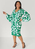 Bell Sleeved Scroll Print Dress