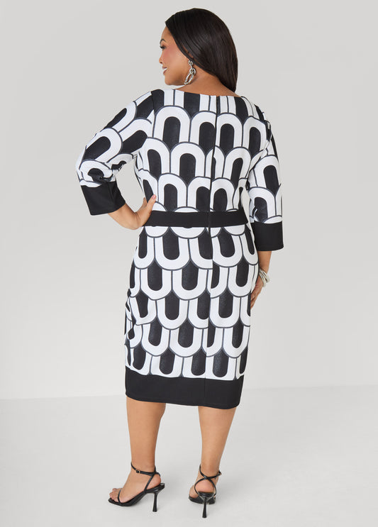 Printed Textured Sheath Dress