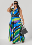Faux Wrap Striped Maxi Dress
