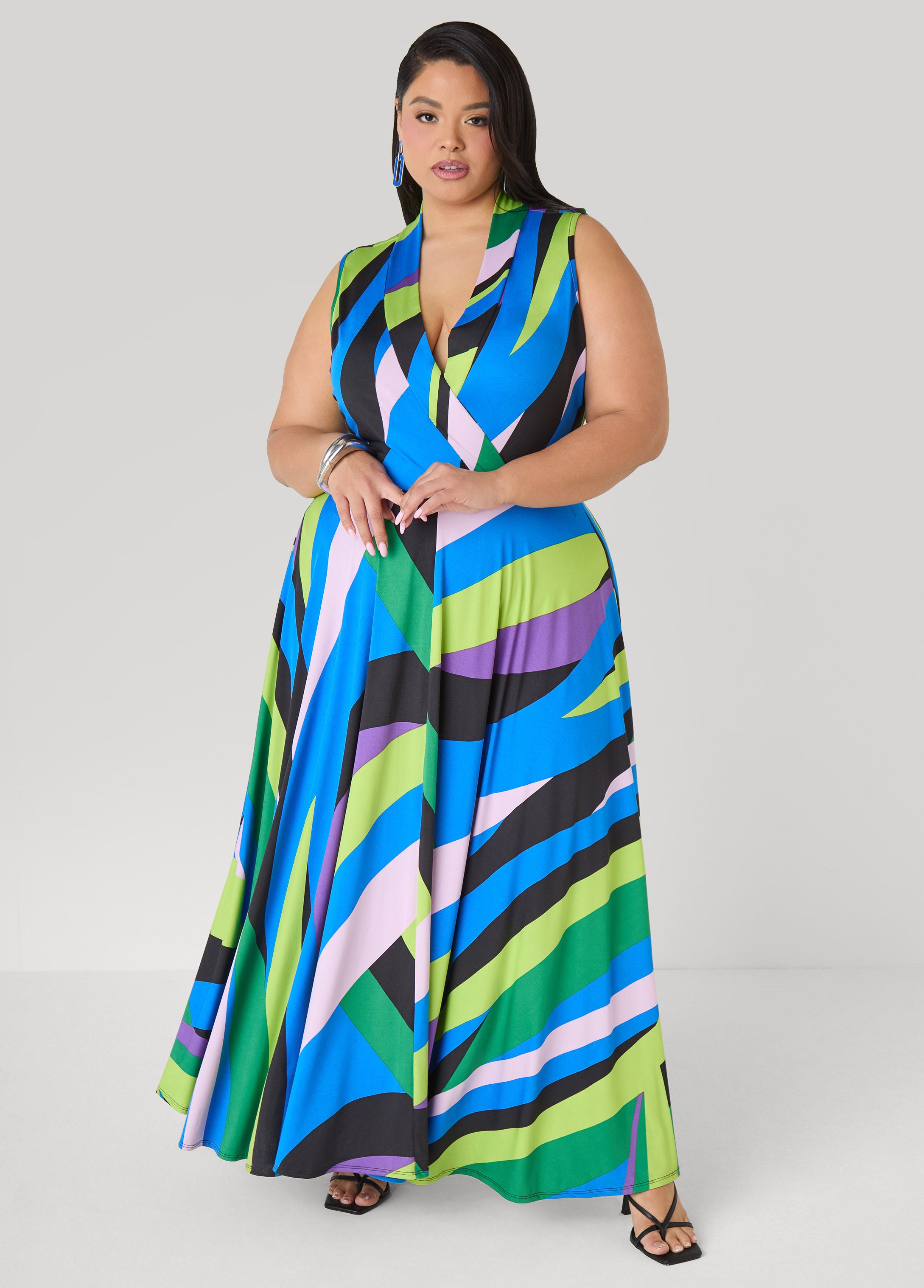 Faux Wrap Striped Maxi Dress