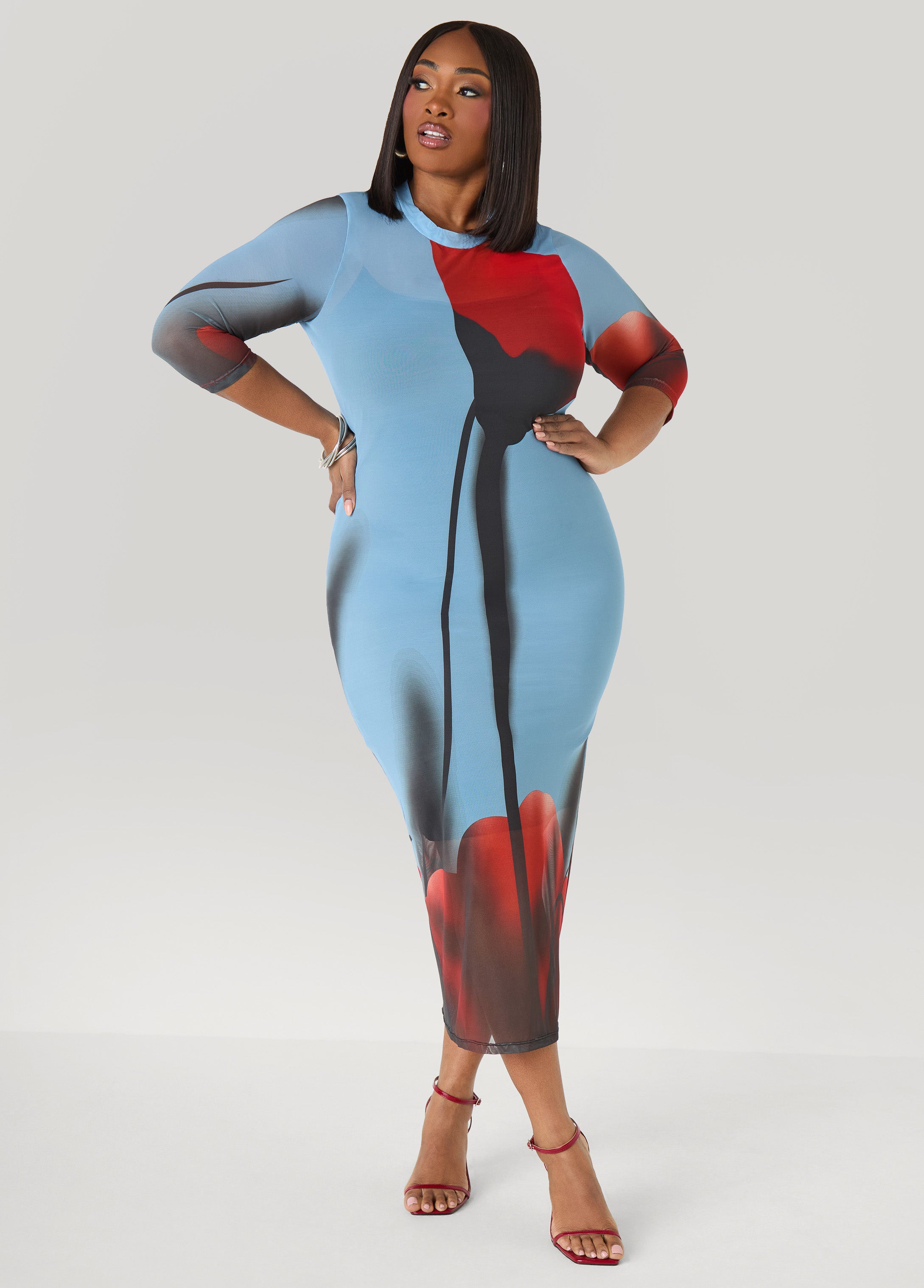 Floral Print Mesh Midaxi Dress