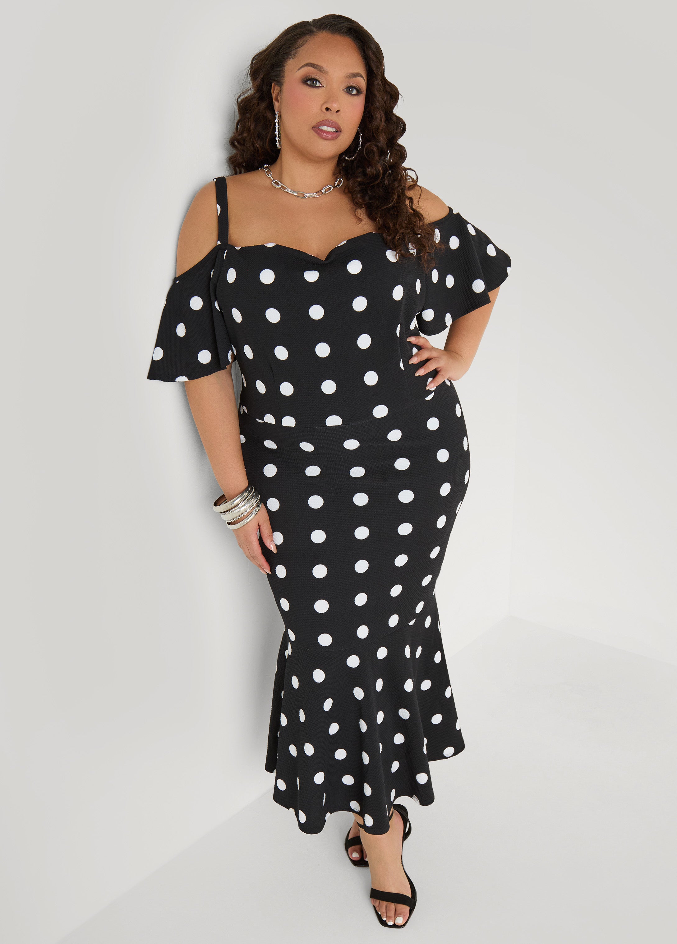 plus size polka dot dress Women's Plus Size Cold Shoulder Polka Dot Dress - Size 14/16, Apricot Gelato