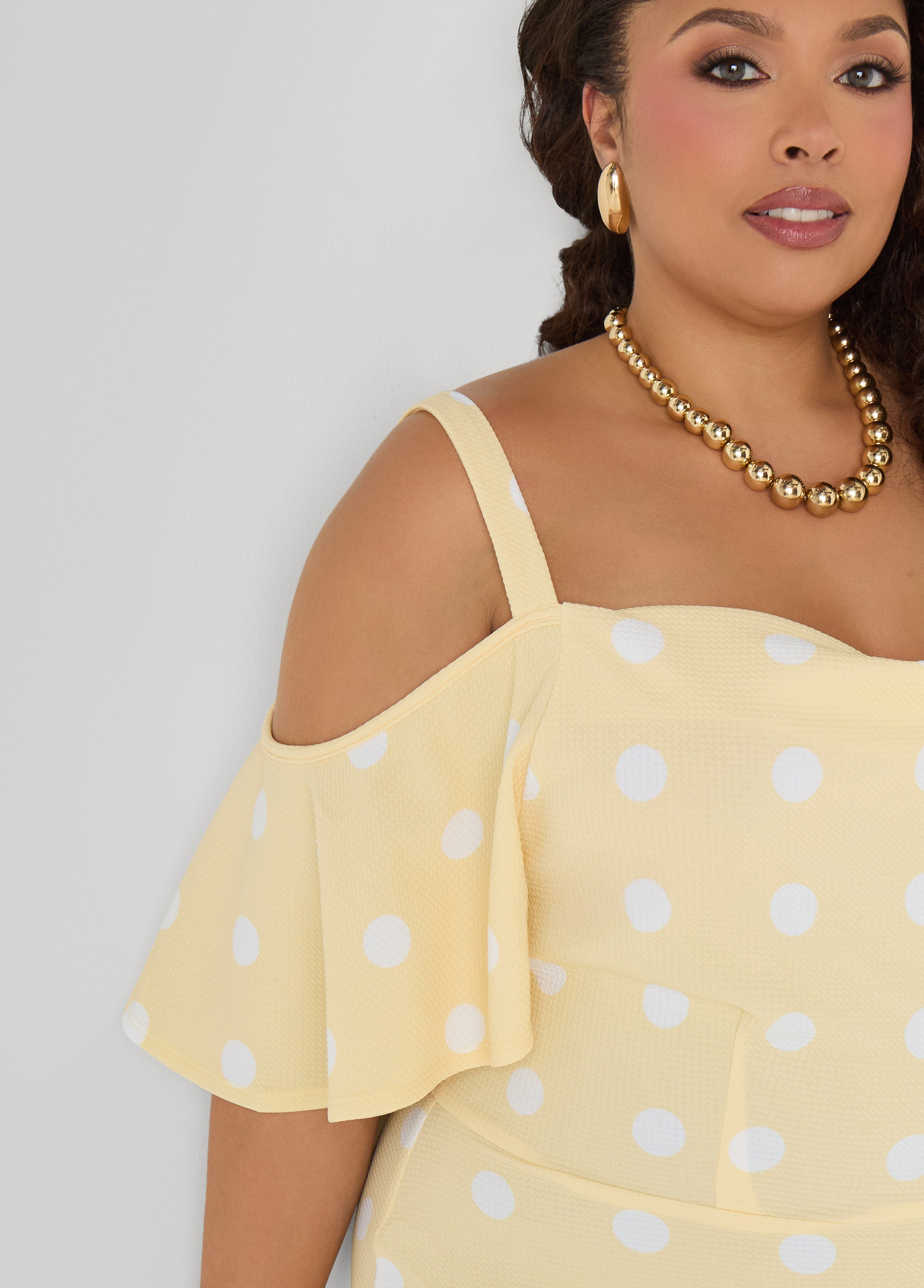 Plus Size Cold Shoulder Polka Dot Dress, Apricot Gelato, 14/16 - Ashley Stewart Plus Size Cold Shoulder Polka Dot Dress, Apricot Gelato, 14/16 - Ashley Stewart