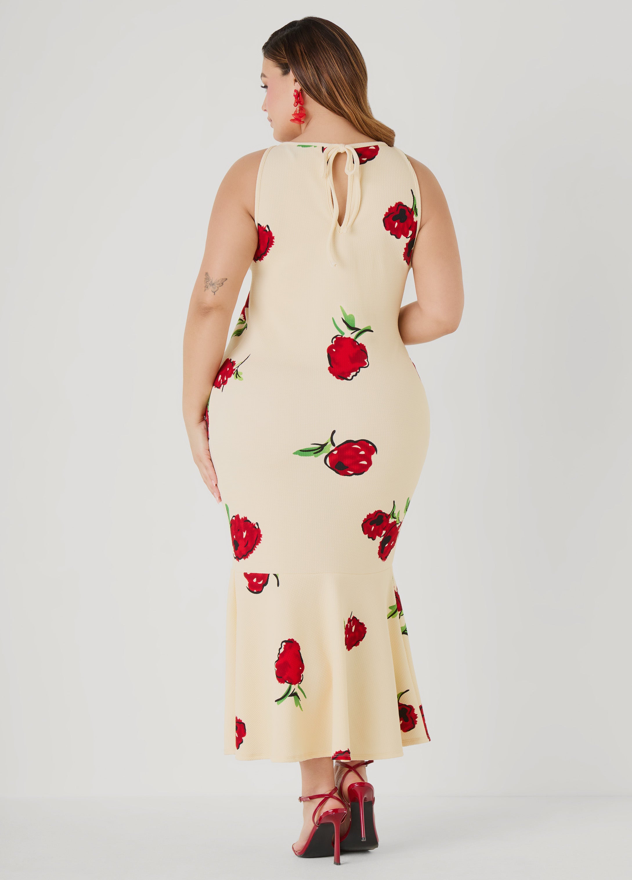 Plus Size Flounced Textured Floral Dress, Black Combo, 14/16 Plus Size Flounced Textured Floral Dress, Black Combo, 14/16