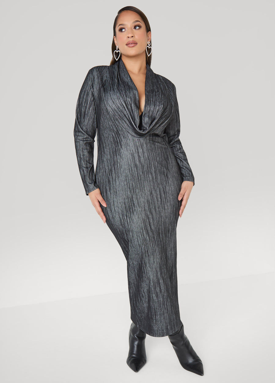 Plus Size Tall Cowl Neck Denim Maxi Dress
