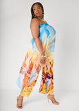 Plus Size Bandeau Jumpsuit Strapless Floral Mesh Summer Jumpsuit