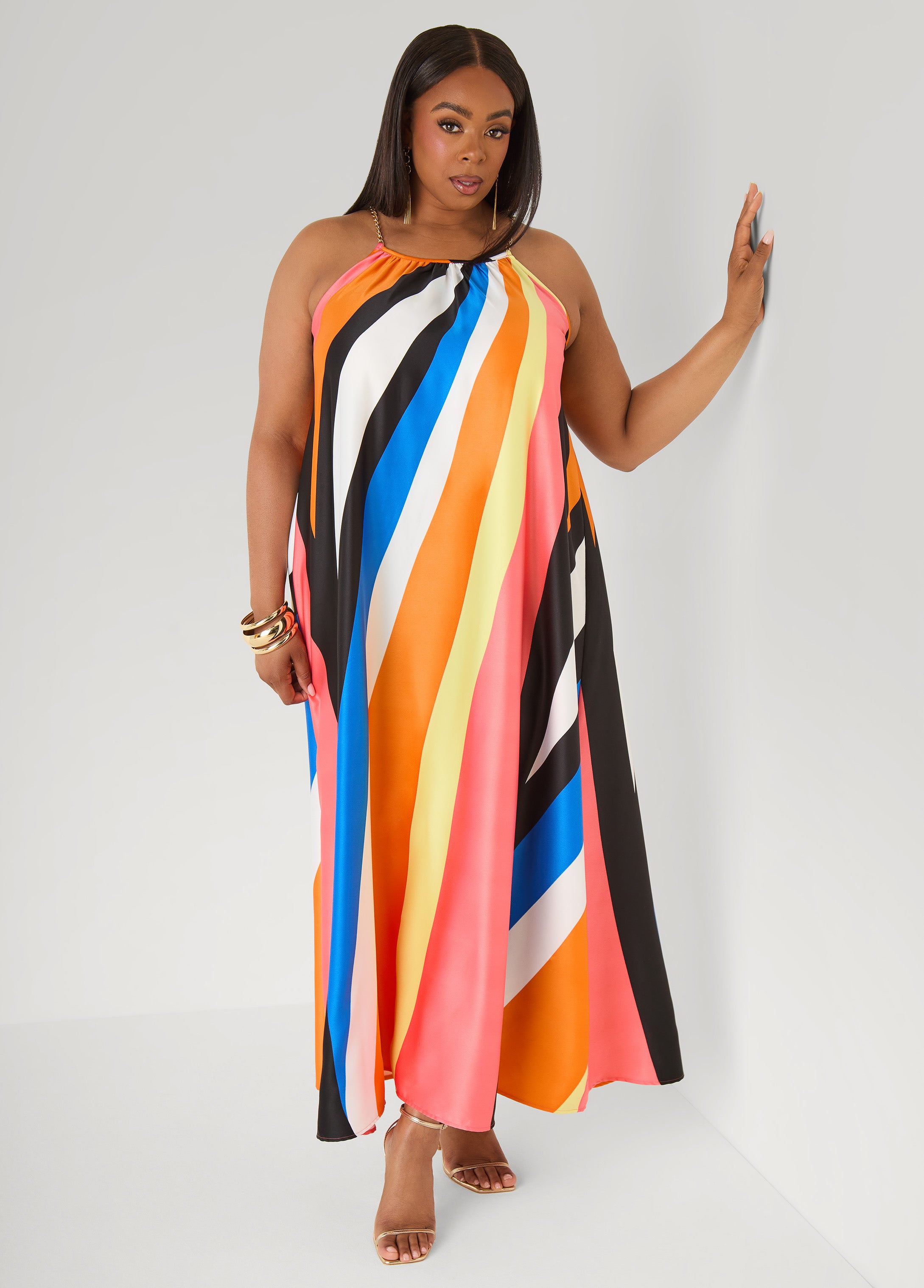 Plus Size Chain Trimmed Striped Maxi Dress, Multi, 12 - Ashley Stewart Plus Size Chain Trimmed Striped Maxi Dress, Multi, 12 - Ashley Stewart