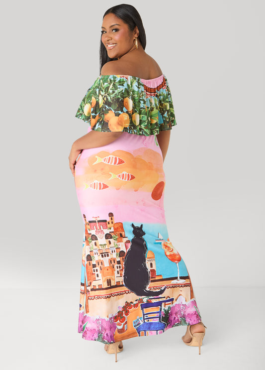 Printed Off The Shoulder Dress