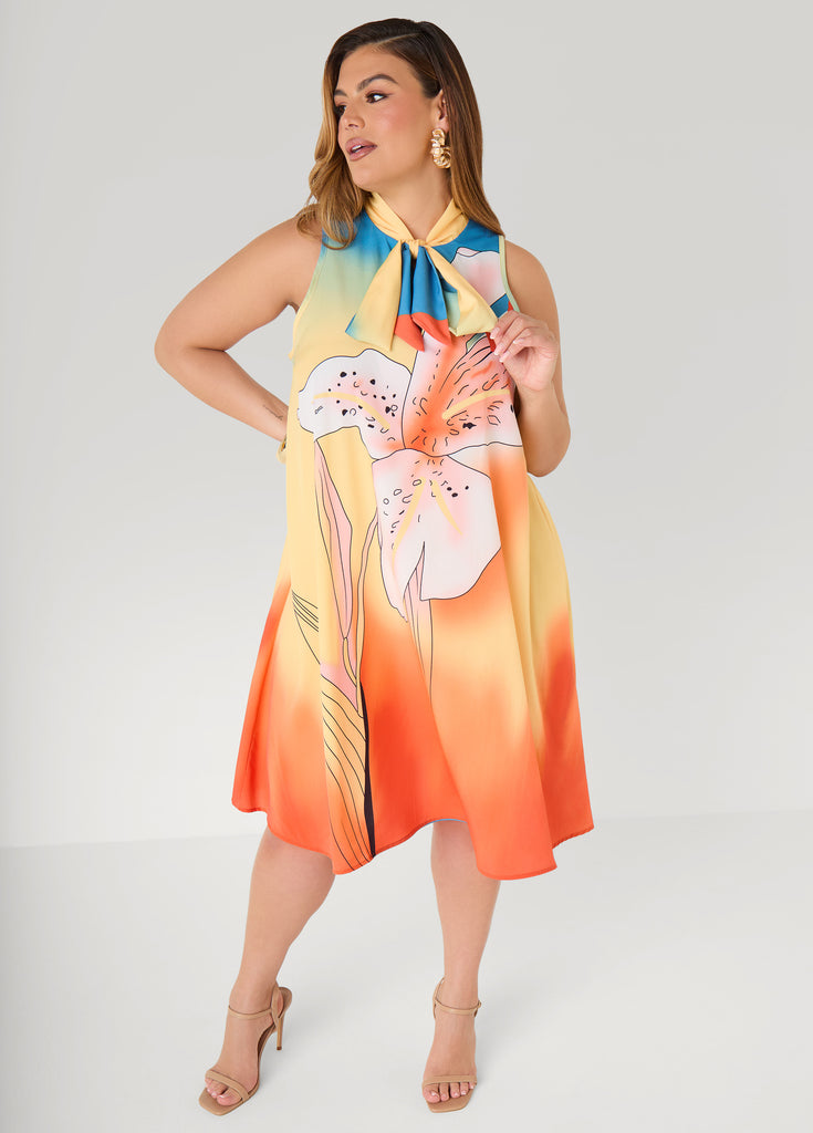 Tie Neck Floral Print Dress – Ashley Stewart