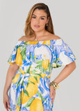 Off The Shoulder Lemon Print Dress