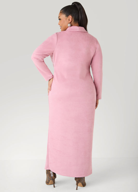 Cowl Neck Faux Suede Maxi Dress