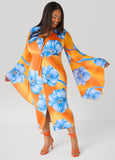 Split Sleeve Tropical Print Dress