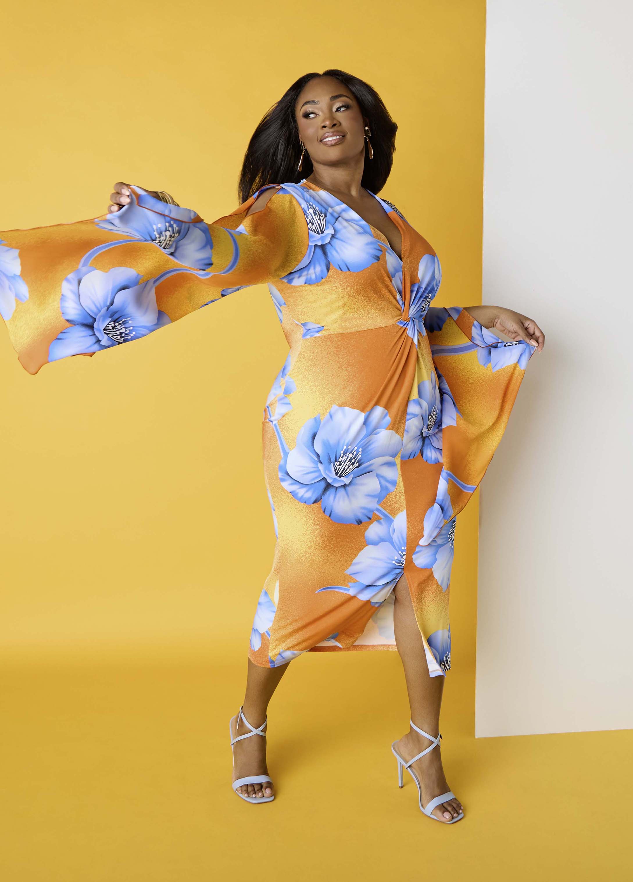 Plus Size Tropical Print Split Drama Sleeve Party Summer Maxi Dress