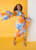 Plus Size Tropical Print Split Drama Sleeve Party Summer Maxi Dress