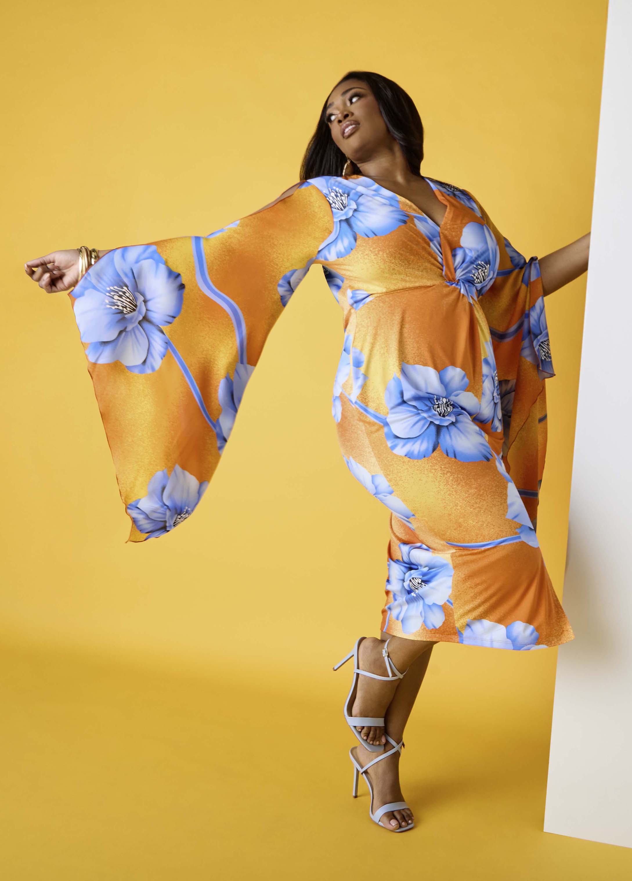 Plus Size Tropical Print Split Drama Sleeve Party Summer Maxi Dress