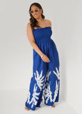 Strapless Leaf Print Jumpsuit