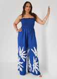 Strapless Leaf Print Jumpsuit
