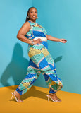 Plus Size Wrap Wide Leg Printed Jersey Knit Sleeveless Jumpsuit