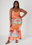 Printed Mesh Maxi Slip Dress