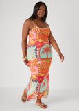 Printed Mesh Maxi Slip Dress