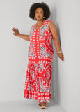 Flounced Bandana Print Maxi Dress