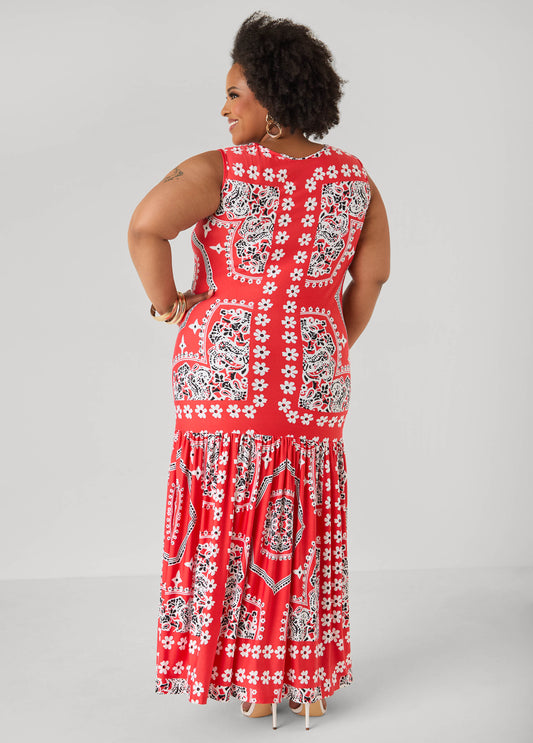 Flounced Bandana Print Maxi Dress
