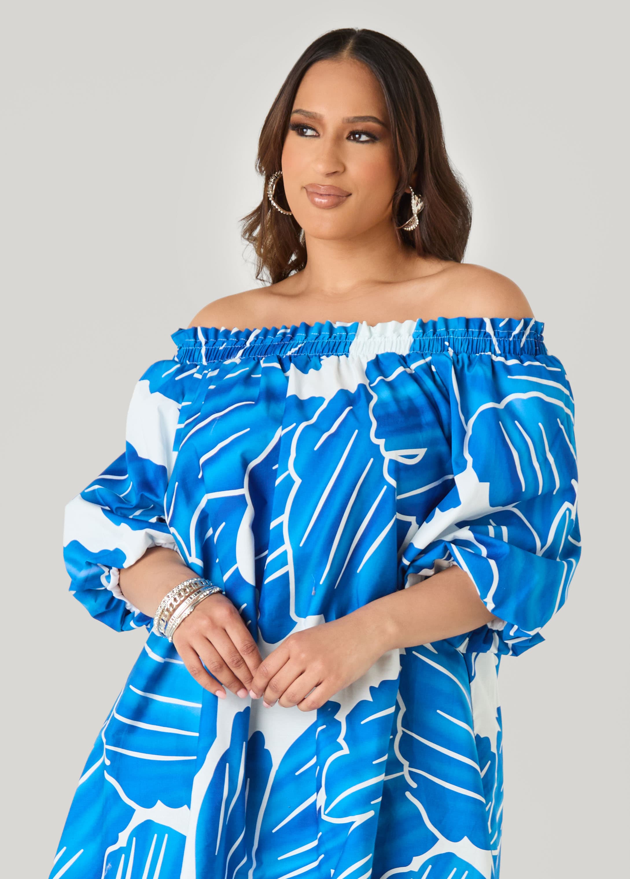 ashley stewart off the shoulder dress Plus Size Tall Printed Off The Shoulder Dress, Multi, 22/24