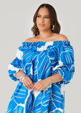 Off The Shoulder Leaf Print Dress