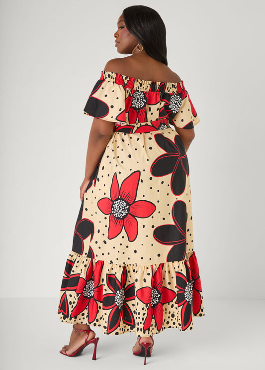 Off The Shoulder Floral Maxi Dress