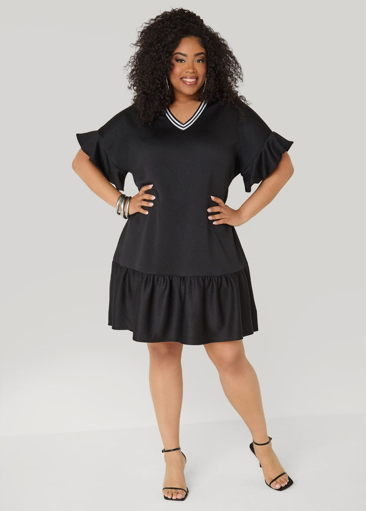Ruffled Textured Babydoll Dress