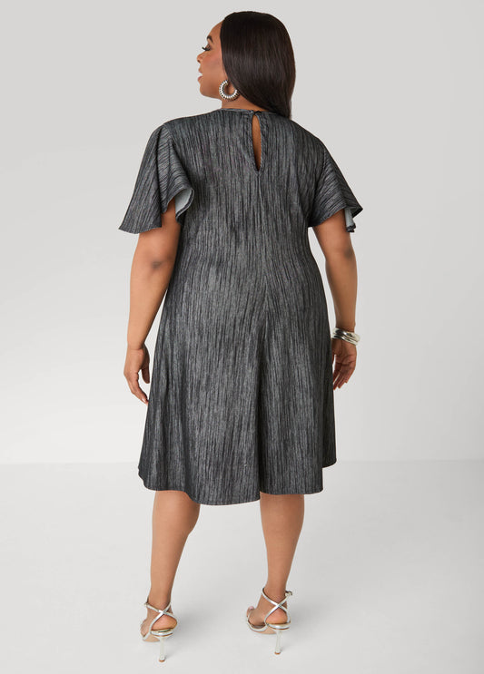 Cutout Textured Denim A Line Dress