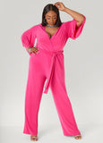 Stretch Knit Faux Wrap Jumpsuit