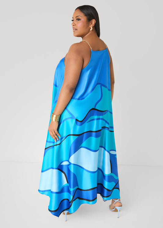 Chain Trimmed Wave Print Dress