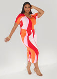 Ruched Swirl Print Maxi Dress