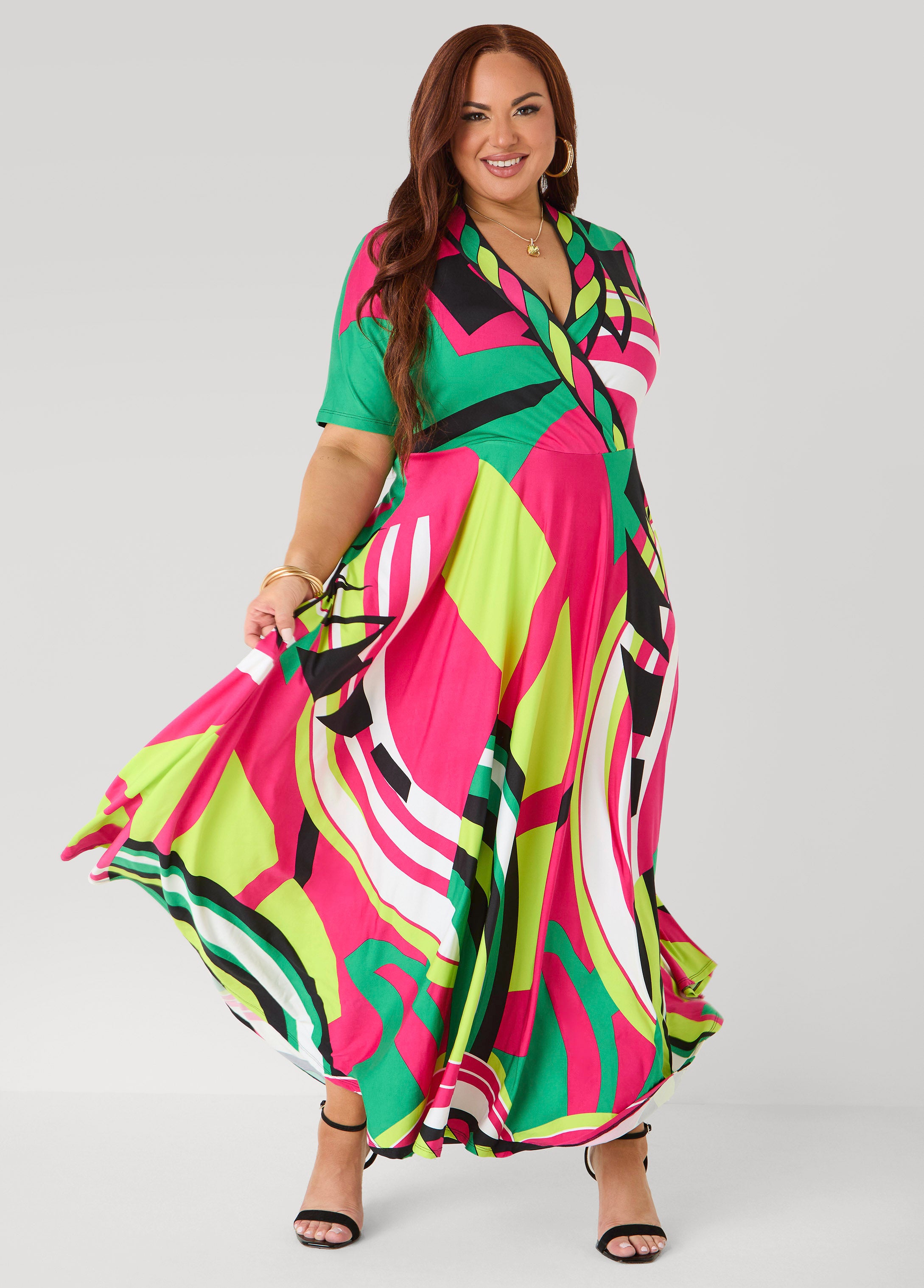 Geo Print Faux Wrap Maxi Dress Ashley Stewart Geo Print Faux Wrap Maxi Dress Ashley Stewart