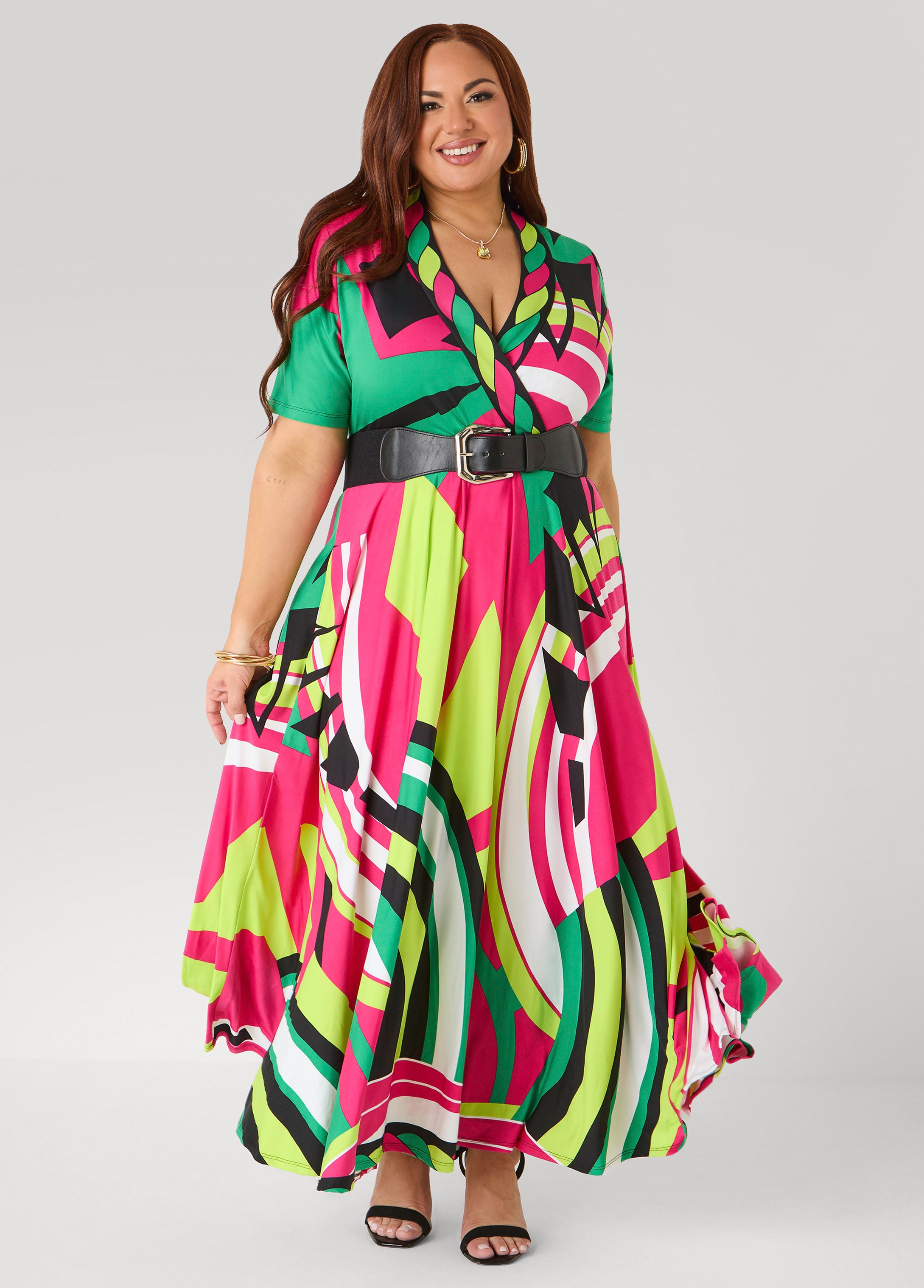 Geo Print Faux Wrap Maxi Dress – Ashley Stewart Geo Print Faux Wrap Maxi Dress – Ashley Stewart