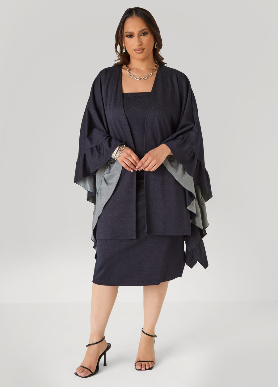 Ruffle Trimmed Denim Kimono