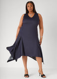 Plus Size Dark Wash Denim Dress Jean Dress Hi Low Handkerchief Dress