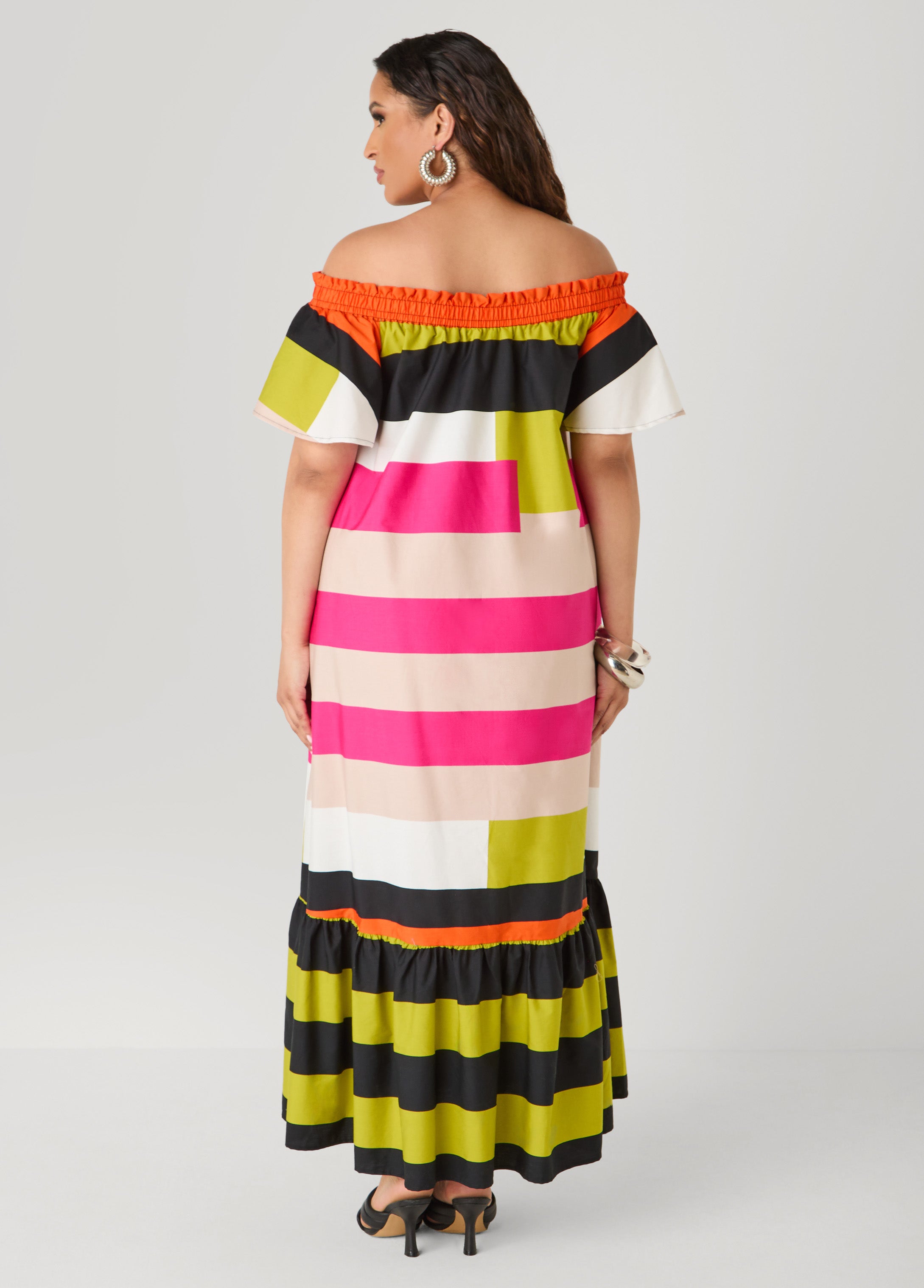 Off The Shoulder Striped Dress